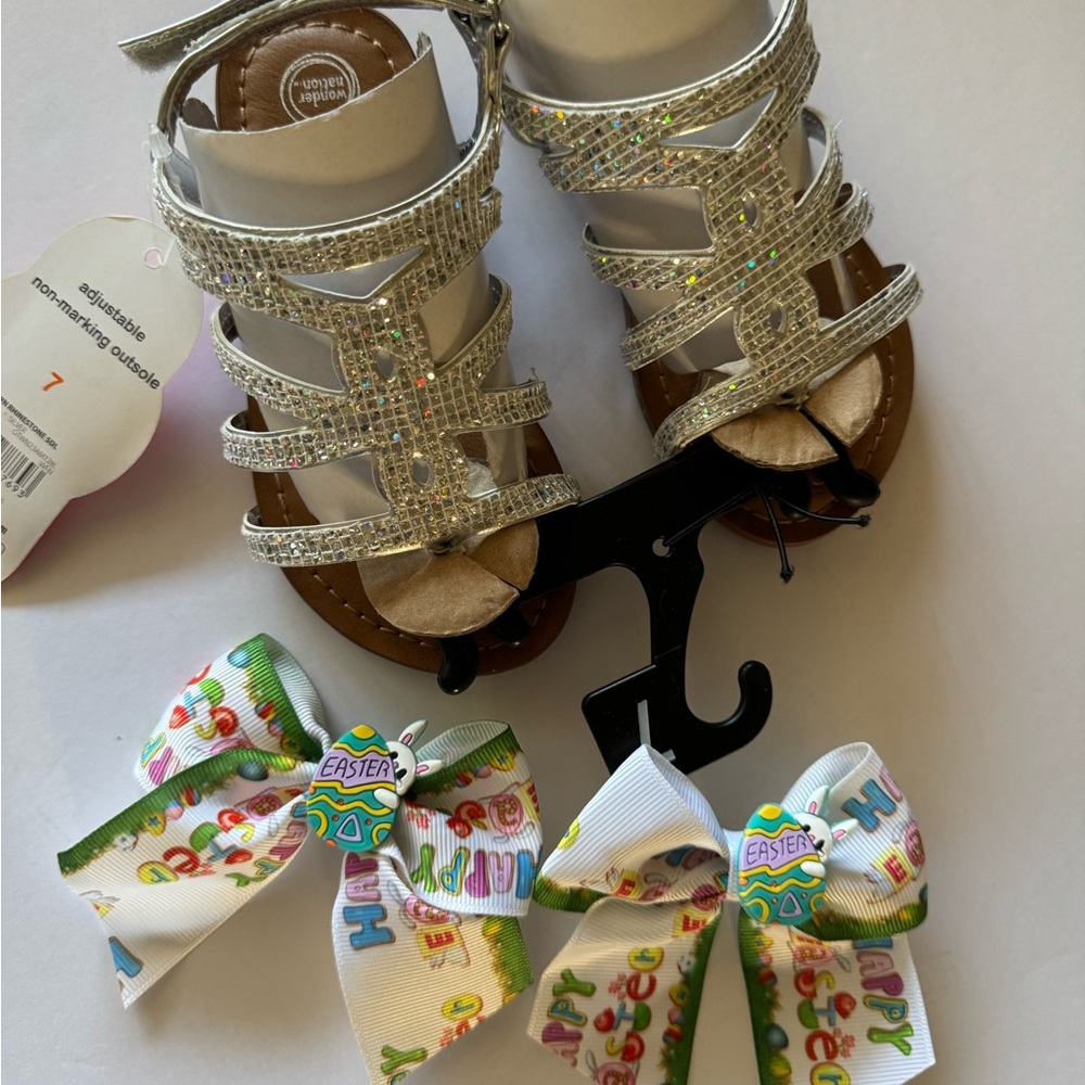 wonder nation Silver Glitter Girls Gladiator Sandals